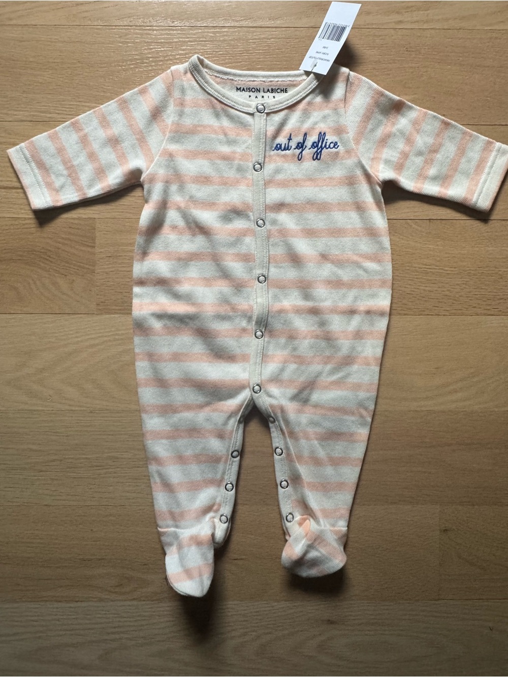 Maison Labiche Pink & Cream Striped Footed One-Piece for Babies